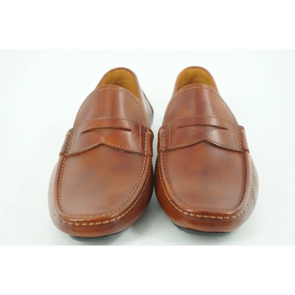 Magnanni Vance Penny Driving Loafers SZ 8 Cognac brown Leather $350 Slip On